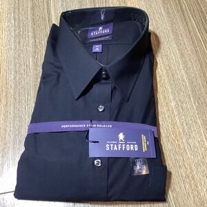 Stafford Mens Dress Shirt Black‎ Performance Super Stain Release 19 34/35 - NWT